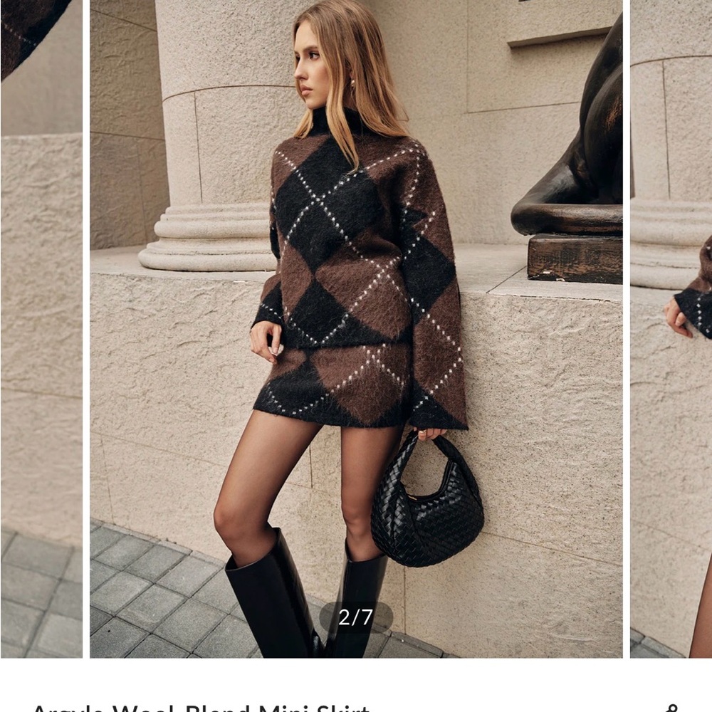 Argyle wool blend turtle neck and skirt set - Picture 3 of 6